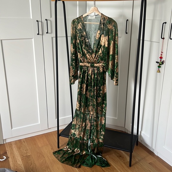 Ba&sh Maxi Green Gold Metallic Dress - Picture 1 of 6